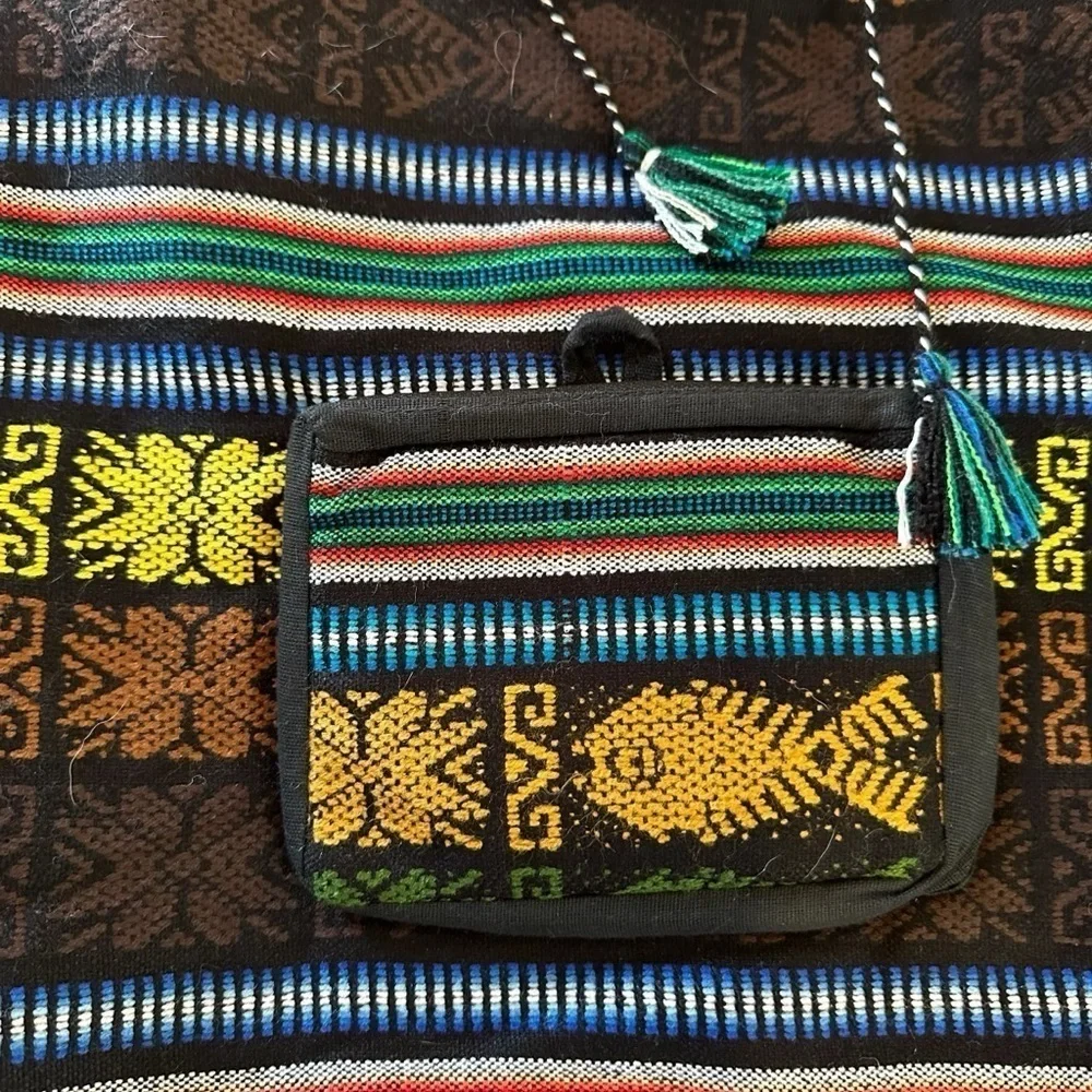 Boho Hand-Woven 100% Wool Blanket Flap Backpack, Made in Ecuador